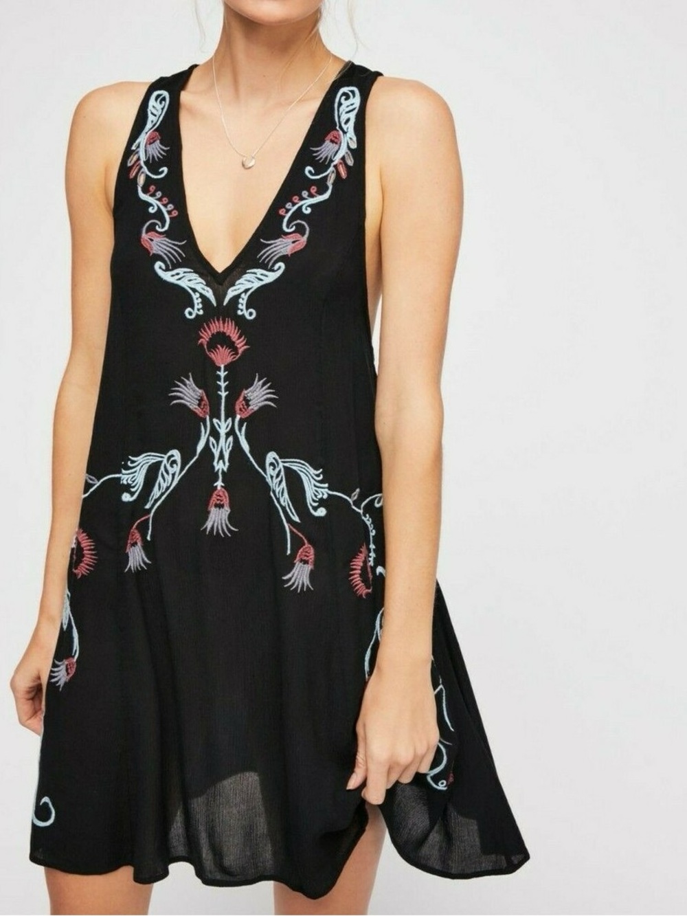 Free People Adelaide Slip Dress Festival Gypsy Embroidered Floral